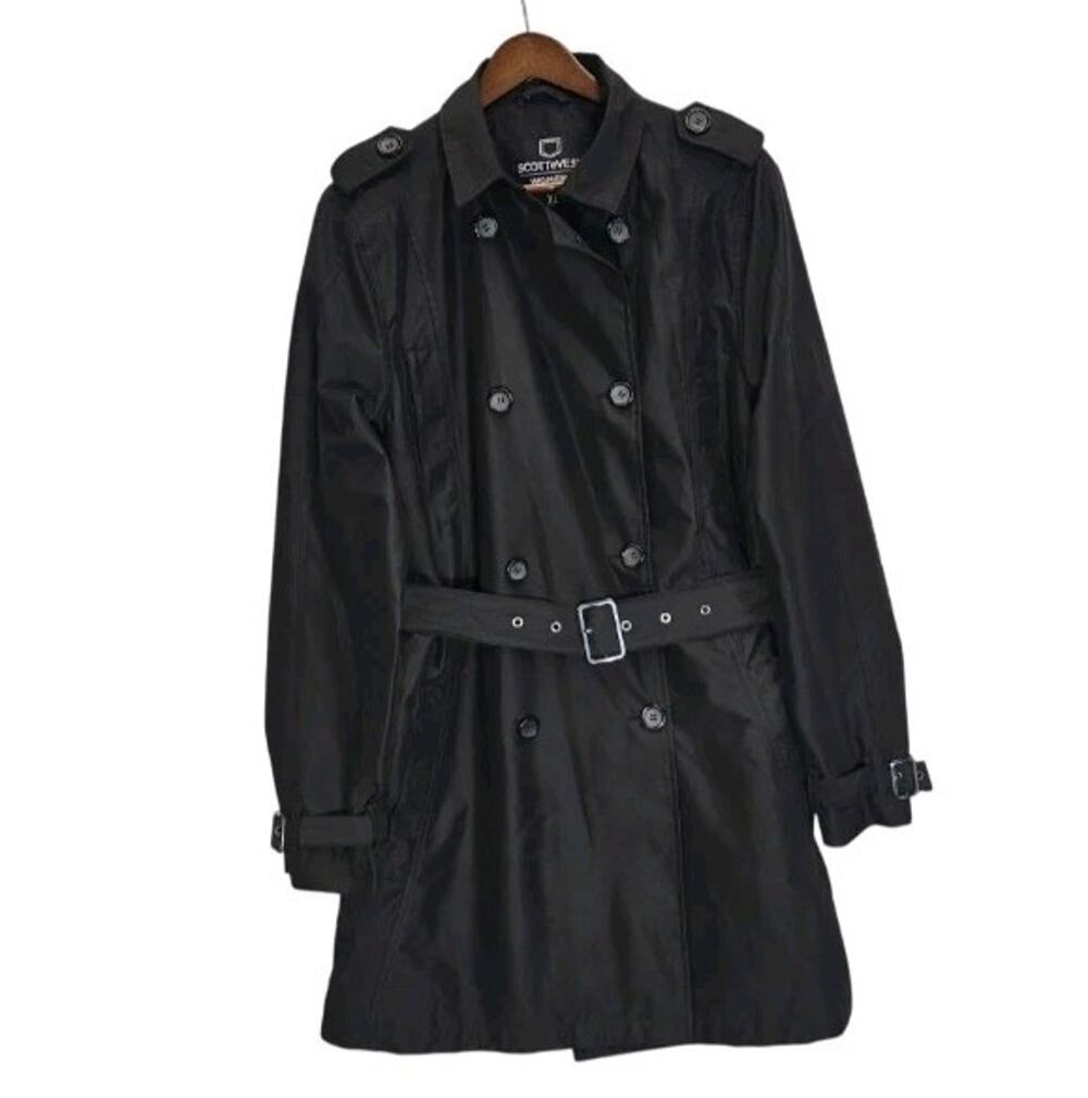 SCOTTeVEST Trench Coat TEC Womens XL Black Belted Travel Pocket Jacket